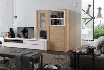 Elegant White and Natural Wood Combination Wall Unit Elegant White and Natural Wood Combination Wall Unit