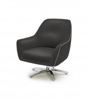 Black and Grey Leather Swivel Base Lounge Chair