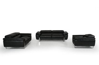 Italian Made Black Top Grain Full Leather Sofa Set