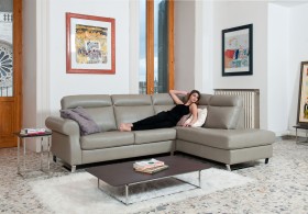Spectacular Light Grey Italian Leather Upholstered Sectional