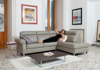 Spectacular Light Grey Italian Leather Upholstered Sectional