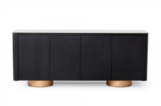 Black Oak Buffet with White Ceramic Marble Look Top