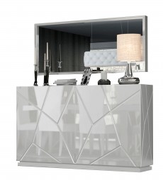 White Glossy Two Door Buffet with Striped Design White Glossy Two Door Buffet with Striped Design