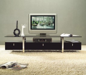 Clear-Lined Design Contemporary Brown Color TV Stand with Glass Top