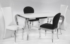 Contemporary Frosted Glass Top Microfiber Seats Leather Modern Dining Set Contemporary Frosted Glass Top Microfiber Seats Leather Modern Dining Set