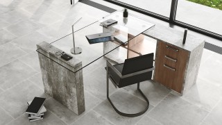 Exquisite Faux Concrete Desk with Glass Top