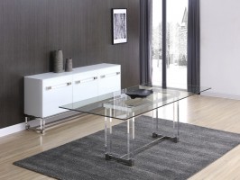 High Gloss White Buffet with Polished Stainless Steel Frame