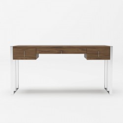 Modern Walnut Office Desk with Stainless Steel Legs