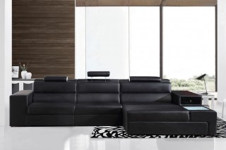 Long Rounded Contemporary Sectional in Black Bonded Leather