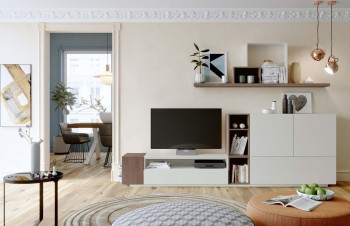 Elegant Natural Wood Wall Unit with White Accent Elegant Natural Wood Wall Unit with White Accent