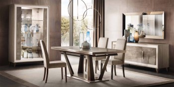 Extendable Rectangular in Wood Top with Fabric Seats Modern Dining Set
