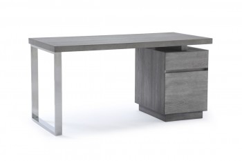 Modern Grey Elm Desk with Stainless Steel Leg