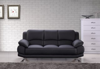 Black Top-Grain Leather Sofa Set with Tufted Pillows