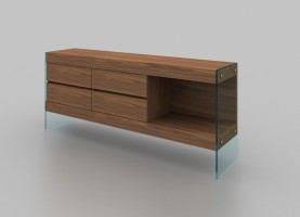 Floating Style Walnut Buffet with Glass Legs