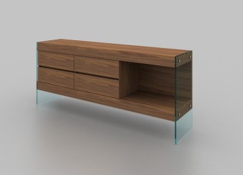 Floating Style Walnut Buffet with Glass Legs Floating Style Walnut Buffet with Glass Legs