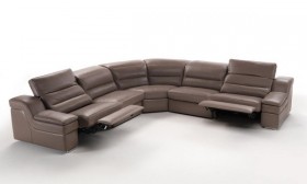 Brown Soft Italian Leather Sectional Sofa with Reclining Chairs