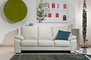 White Elegant Leather Sofa Set with Throw Pillows