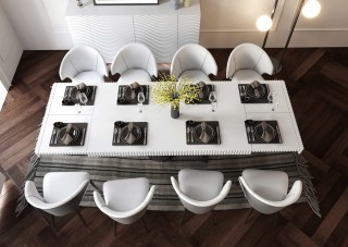 Extendable Rectangular Wood and Leather Modern Table with Chairs