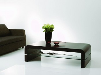 Dark Brown Stylish Coffee Table with a Glass Shelf