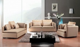 Champagne Color Microfiber Three Piece Sofa Set