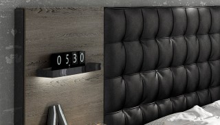 Sophisticated Leather High End Platform Bed with Tufted Headboard