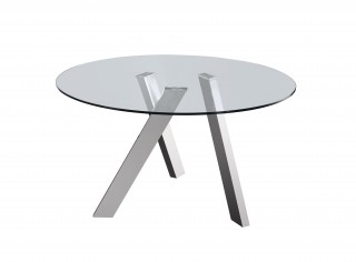 Modern Glass Round Top Crisscross Chrome Base Dining Set