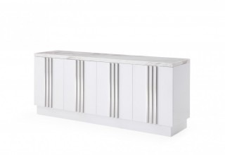 White Marble and Stainless Steel Buffet