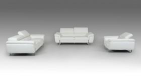 Italian Made White Leather Sofa Set with Adjustable Headrests