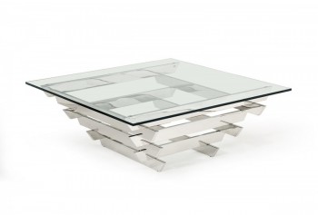 Unique Shape Stainless Steel and Tempered Glass Coffee Table