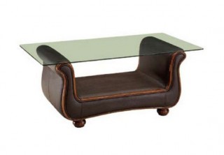 Leather End Table with Clear Glass Top
