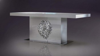 Rectangular White Lacquer Contemporary Dining Table with Stylish Base Rectangular White Lacquer Contemporary Dining Table with Stylish Base