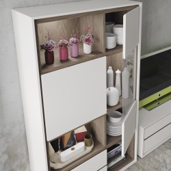 Matte White and Walnut Stone Wood Wall Unit