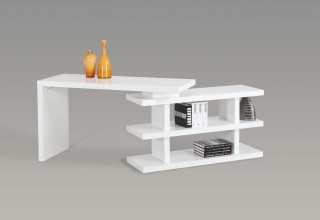 Modern High Gloss White Office Desk with Shelving System