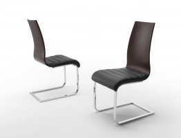 Metal and Wood Back Dining Chair with Black Leather Seats