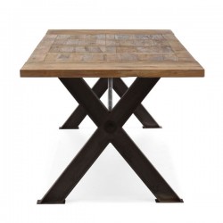 Contemporary Trestle Legs Dining Table with Intricate Top