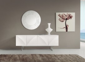 Elite White High Gloss Buffet with Curved Lines and Chrome Legs