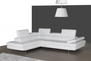 Contemporary White Leather Sectional with Curved Armrest and Stylish Legs