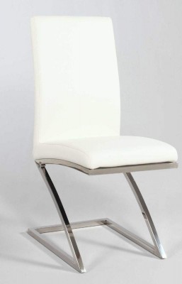 Unique Zigzag Shape Leather Dining Chair in White and Chrome