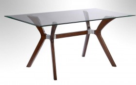 Dark Walnut Dining Table with Tempered Rectangular Glass Top