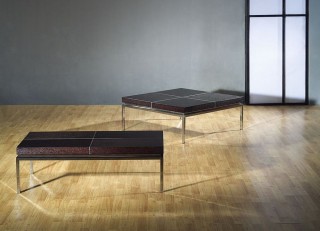 Square Coffee Table with Metal Base and Wood Top