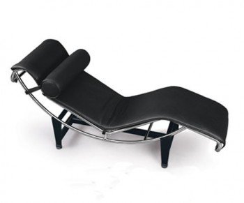 Black Italian Leather Chaise Lounge with Steel Black Coated Legs Black Italian Leather Chaise Lounge with Steel Black Coated Legs