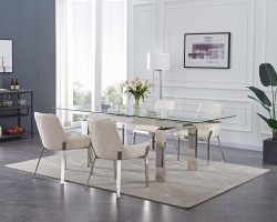 High-class Rectangular All Clear Glass Top Leather Table and Four Chairs