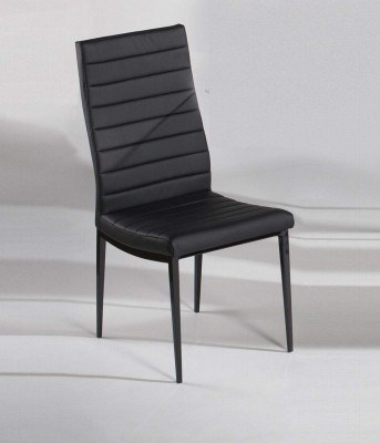 Black Dining Chair with Wave Design and Leather Upholstery