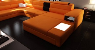 Extra Large Contemporary Sectional Sofa in Copper with End Table