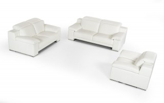 Italian Handmade Neat White Genuine Leather Sofa Set