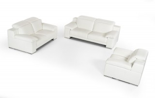 Italian Handmade Neat White Real Leather Sofa Set