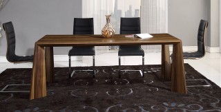 Gorgeous Walnut Finish Tapered Legs Table with Black and Chrome Side Chairs