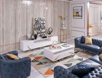 Modern White TV Stand with Champagne Gold Stainless Steel Base Modern White TV Stand with Champagne Gold Stainless Steel Base