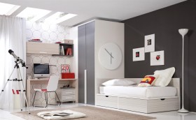 Complete Multicolored Storage Kids Bedroom with Desk