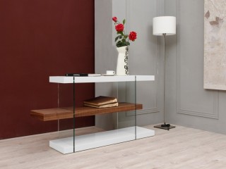 Glass Desk in White and Walnut with a Shelving Unit New York New York  VIG-Sven